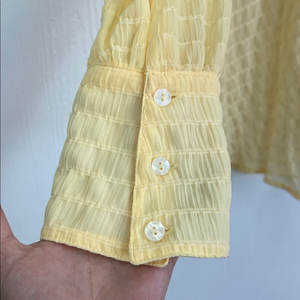 Free People - Love Life Sheer Checkered Pattern Yellow Button-down Blouse Small - Picture 4 of 9
